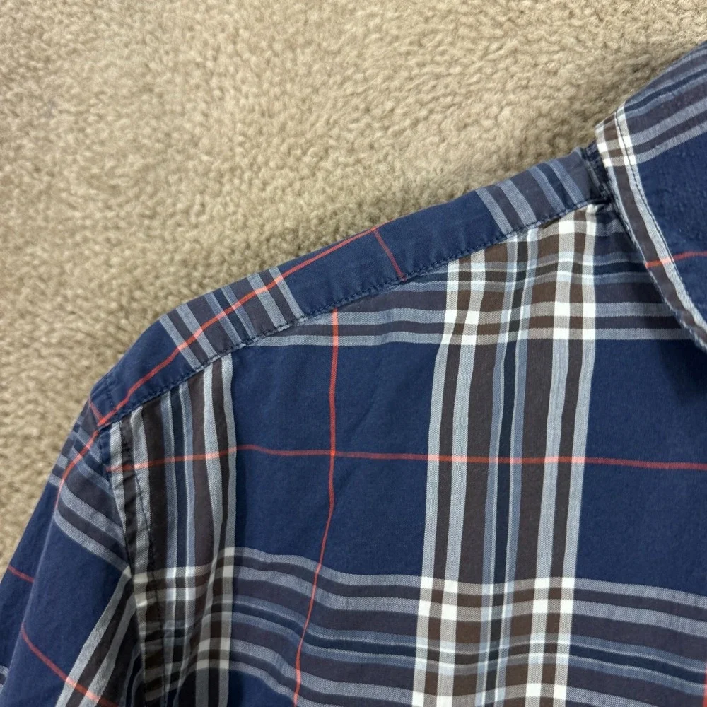 Banana Republic Shirt Men's Large 16-16.5 Navy Plaid Slim Fit Button Down Cotton